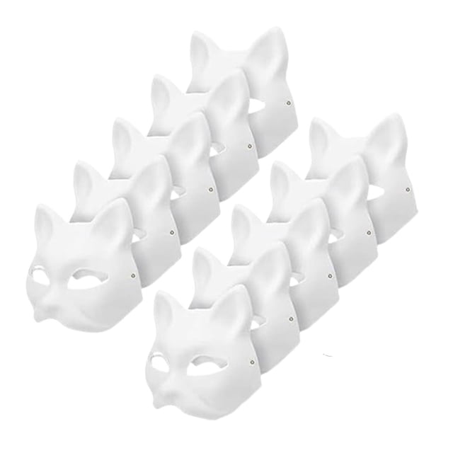10 máscaras de animales blancas en , máscaras pintadas a mano, Therian para representaciones teatrales, fiestas y carnavales.