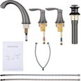 thumbnail image 6 of Bathroom Sink Faucet, 8 inch 3 Hole 2 Handle Widespread Faucet with Stainless Steel Pop Up Drain and Hose, 6 of 6