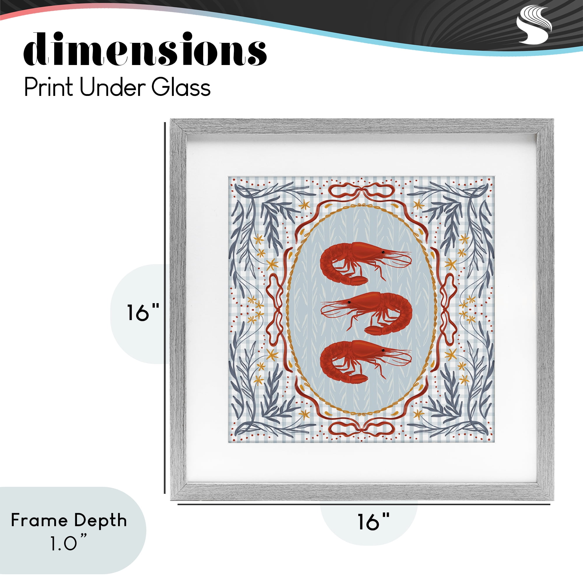 Stupell Industries Prawn Trio on Blue Gingham Gray Framed Print Under Glass, design by Vero Illustrates