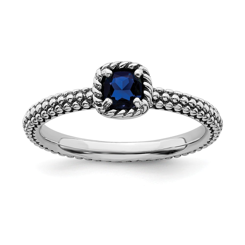 Ring Size Options 10 5 6 7 8 9 925 Sterling Silver Polished Prong set Stackable Expressions Created Sapphire and Diamond Ring Jewelry Gifts for Women