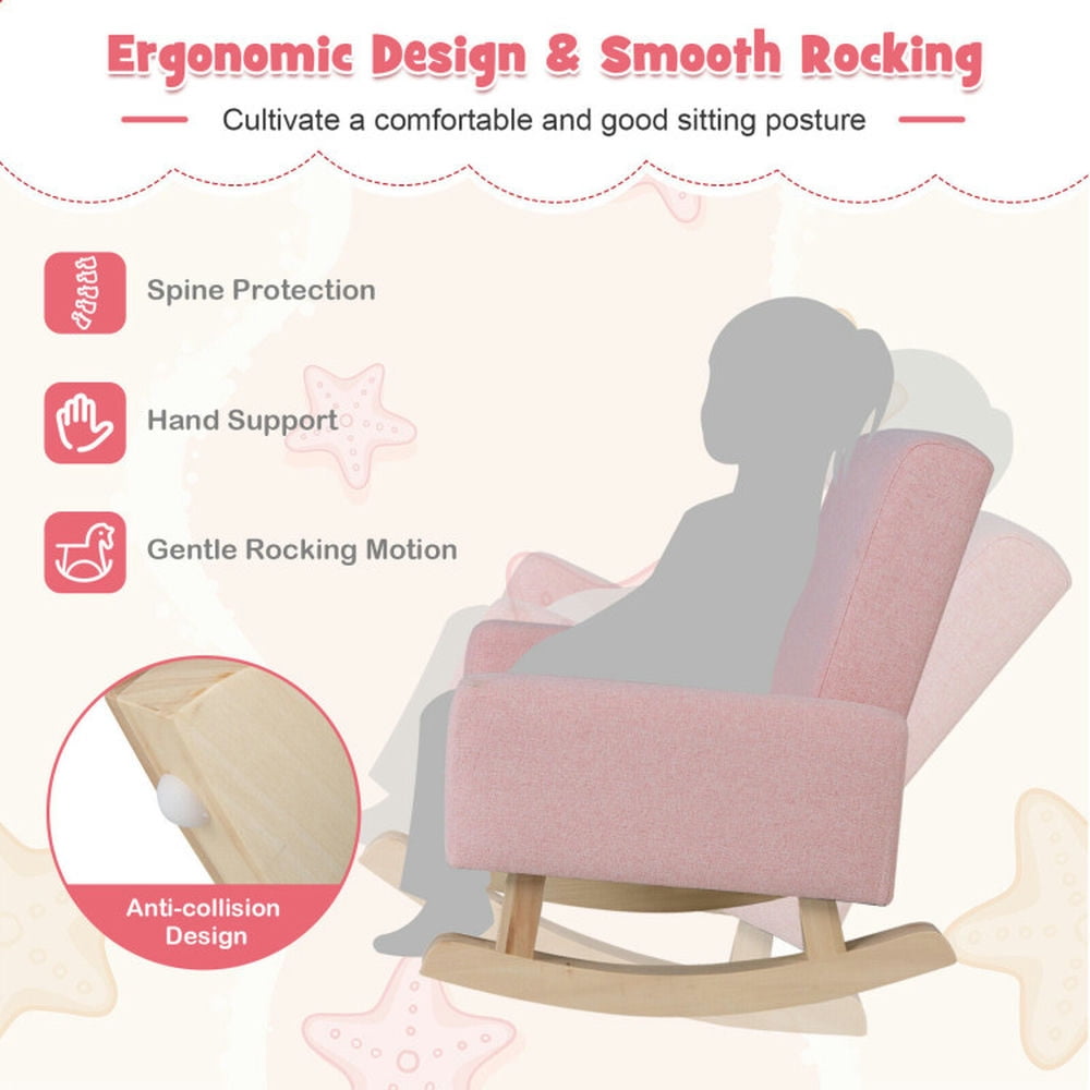 Topcobe Kids Rocking Chair with Solid Wood Legs, Toddler Living Room Chair-Pink