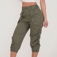 thumbnail image 4 of WZHKSN Women'S Solid Capris Comfort Green Calf Length Slim-Leg Pants, 4 of 5