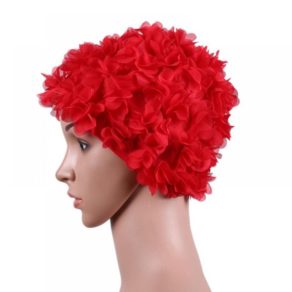 Newway Women Swim Cap, Retro Style Bathing Caps Elastic Breathable Floral Petal Swimming Cap