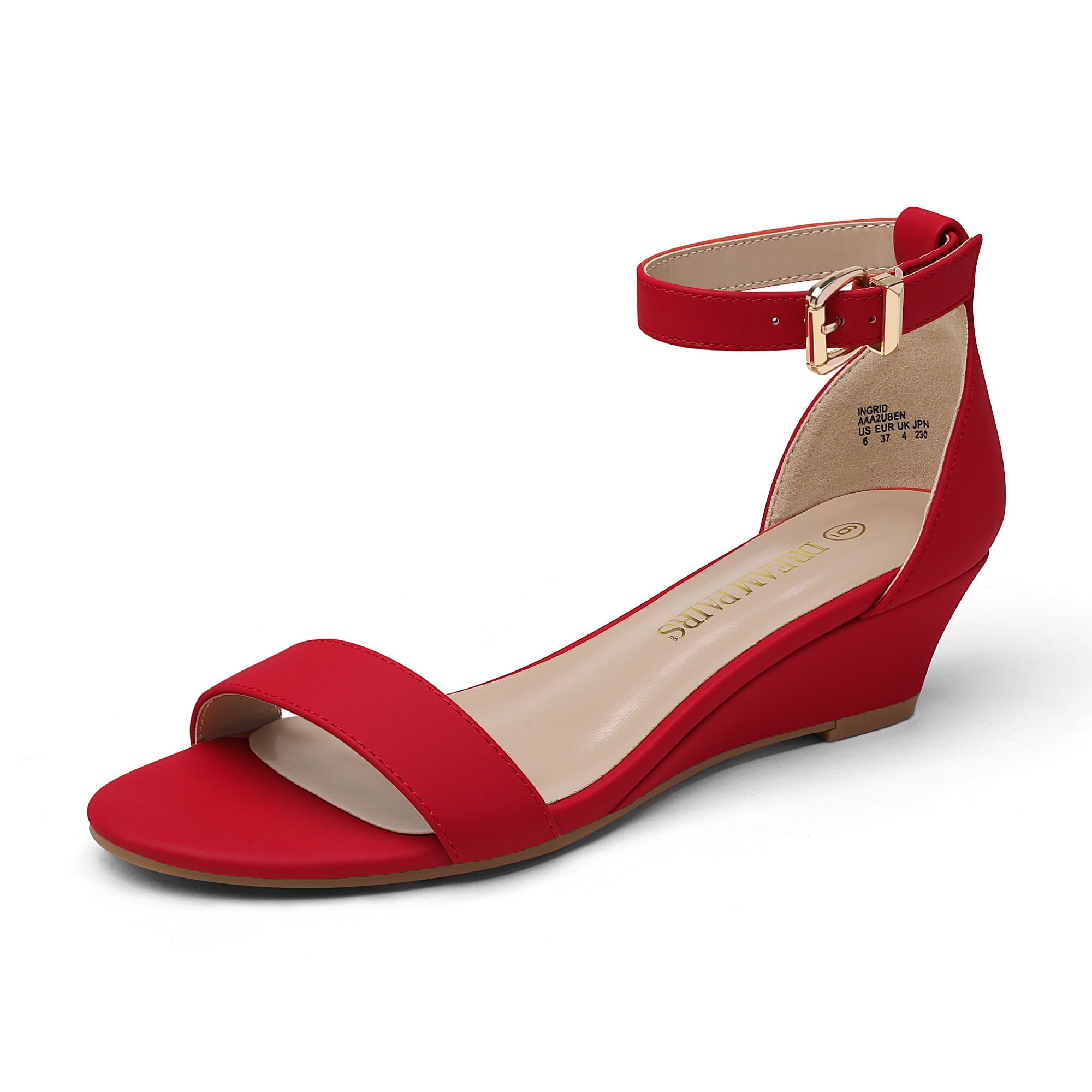 Women Low Wedge Heel Sandals Open Toe Ankle Strap Buckle Lady Work Casual  Shoes INGRID RED/NUBUCK Size 8 - Walmart.com