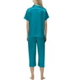 thumbnail image 6 of Gfyviroh Womens 2 Piece Pajamas Sets Solid Silk Satin Loungewear Outfits Button Turn-down Collar Short Sleeve Tops and Capri Pants Sets, 6 of 8
