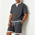 thumbnail image 5 of hotojiny Men's Two Piece Shorts Sets Summer Sweatsuits Casual Comfy Jogging Active Sets Stylish Color Block Matching Outfit(Dark Gray,4X-Large), 5 of 6