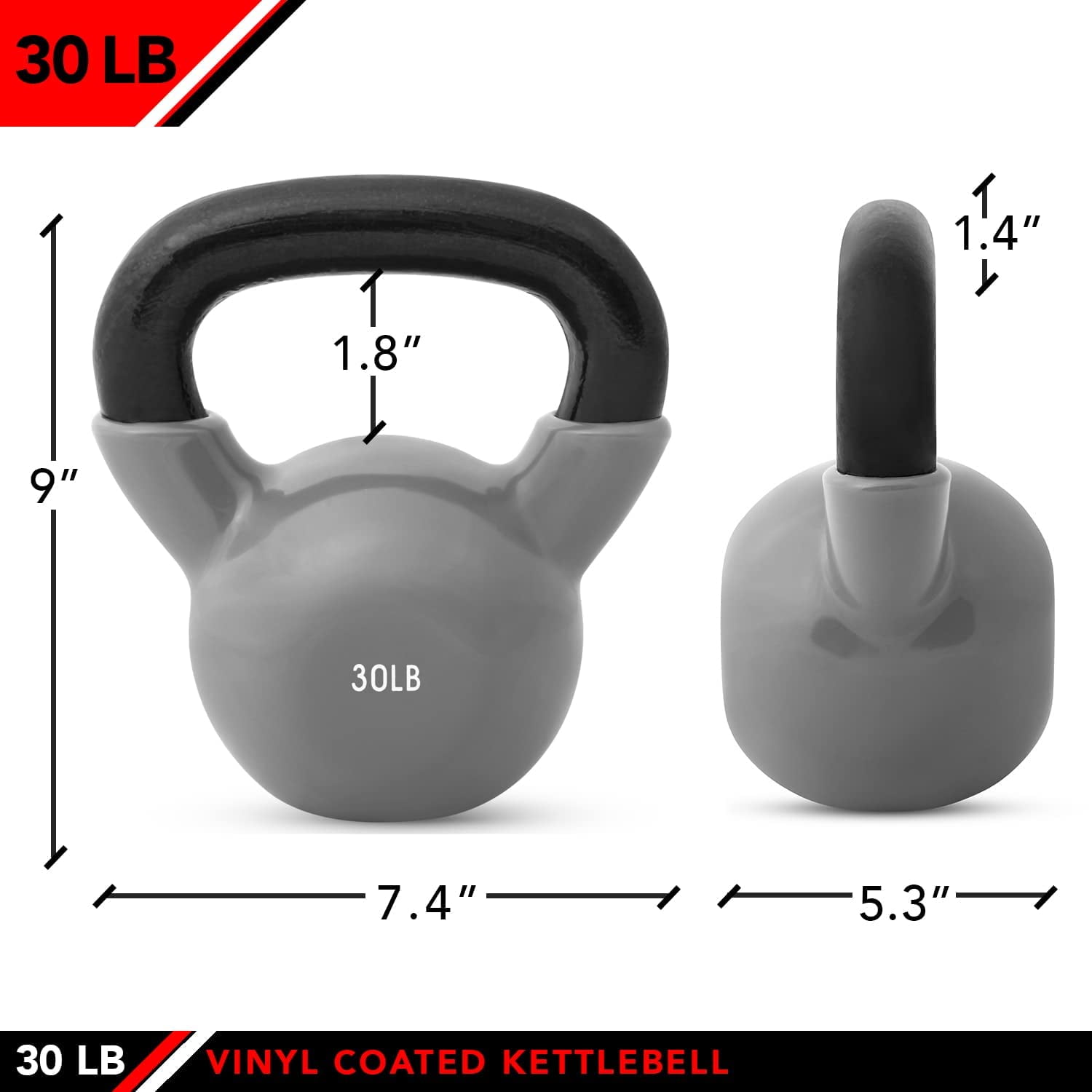 JFIT Kettlebell Weights Vinyl Coated Iron, 30 LB