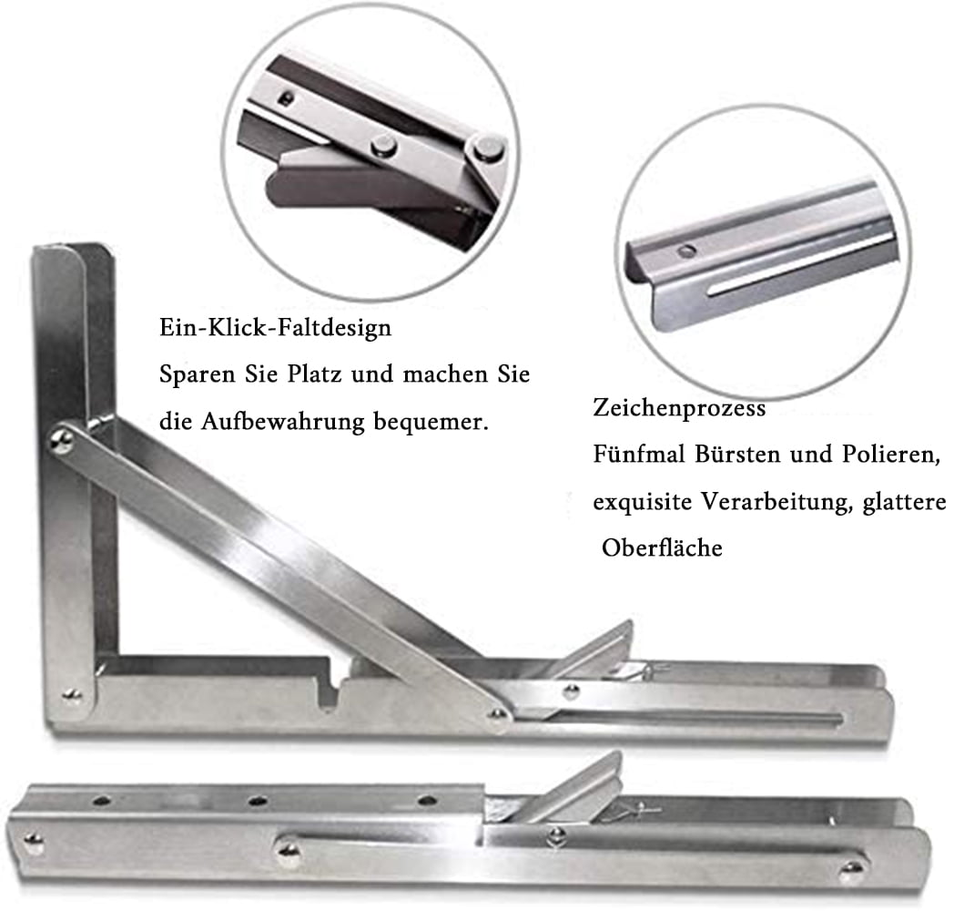 Folding Shelf Brackets Heavy Duty, Space Saver For Bench Table, Wall Mounted Triangle Shelf Bracket Supports Up To 660 Lb, Scratch Resistant Stainless Steel With Locking Hinges