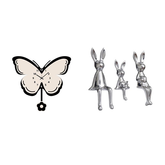 Reloj De Pared De Mariposa De Acrílico Y Figura De Familia De Conejos, Conjunto Decorativo Para Oficina, Comedor, Habitación De Niños, Centro De Mesa De Granja, Adorno