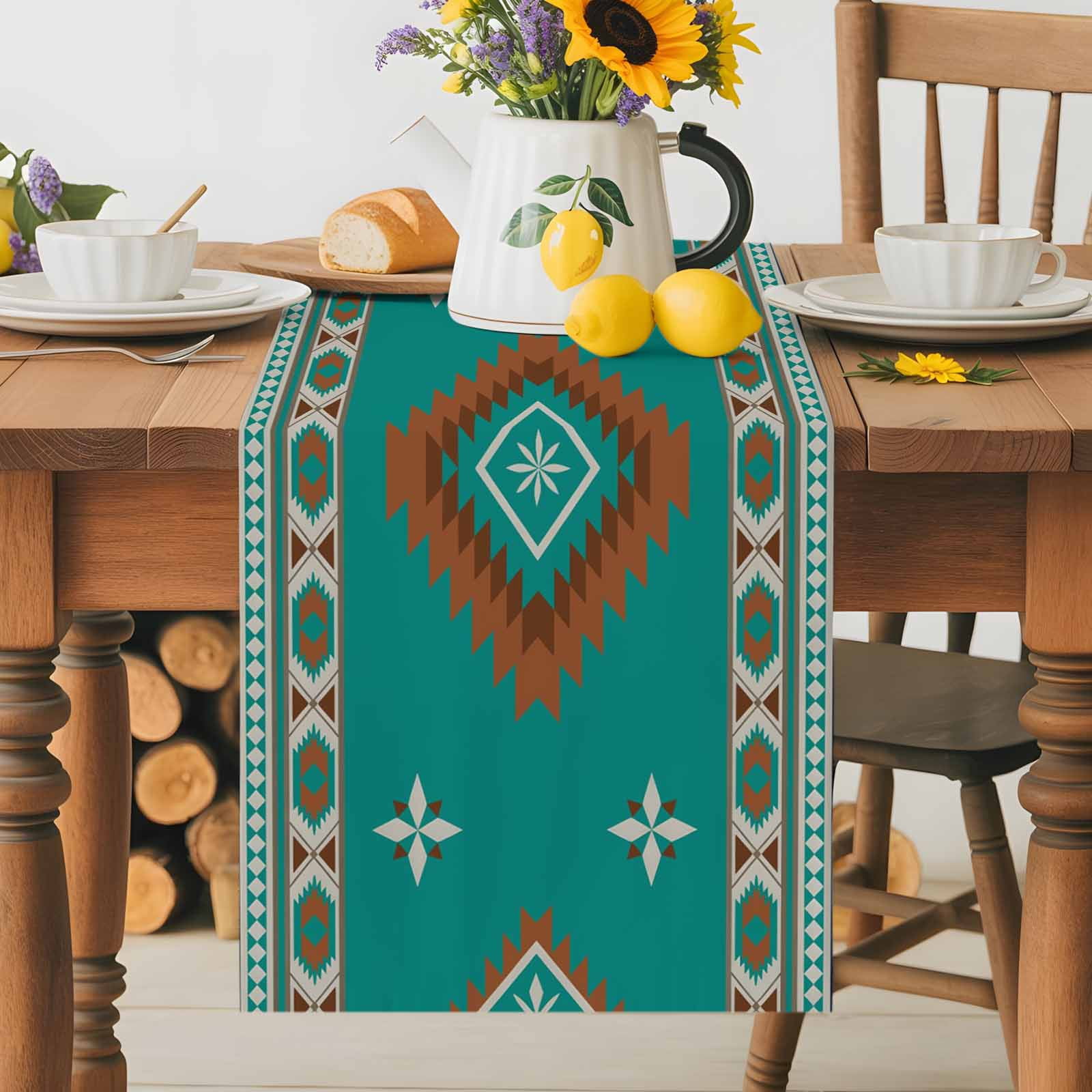 Abstract Tribal Texture Table Runner 90 Inches Long, Bohemian Geometric Art Table Runners Tabletop Scarf Kitchen Dining Tables Decoration for Home Party Indoor Outdoor