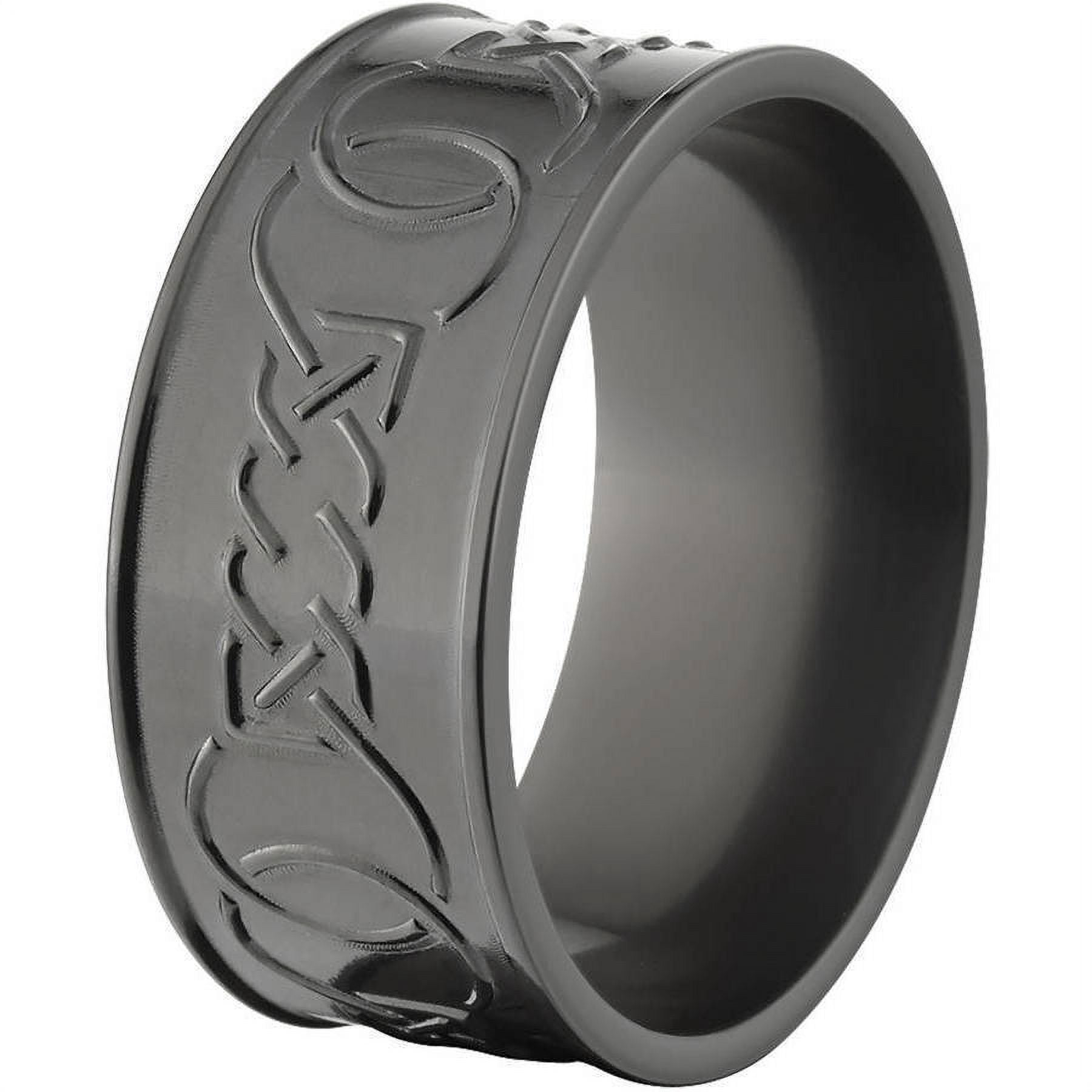10mm Flat Black Zirconium Ring with a Milled Celtic Design