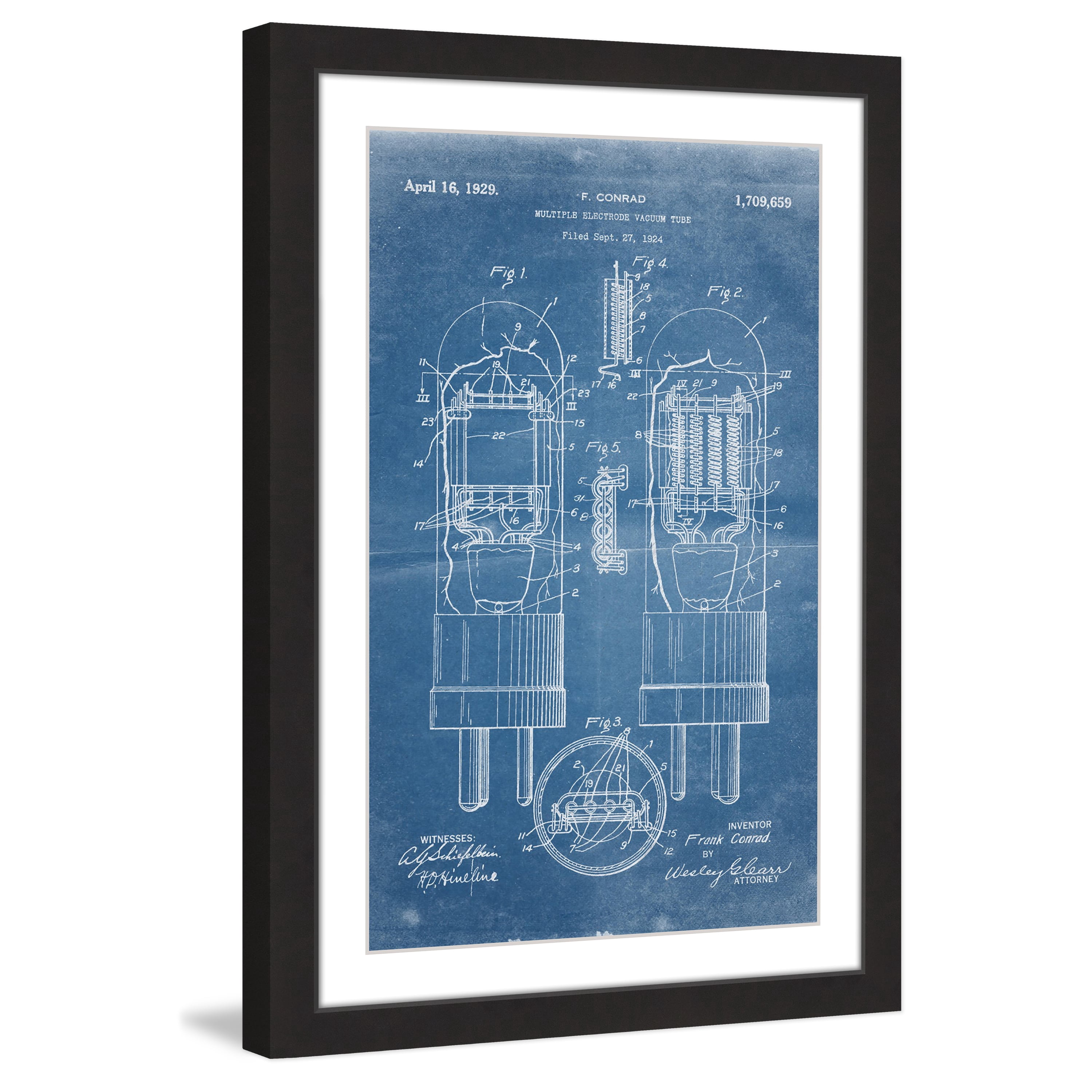 "Vacuum Tube 1924 Blueprint" Framed Painting Art Print, 16" x 1.5"