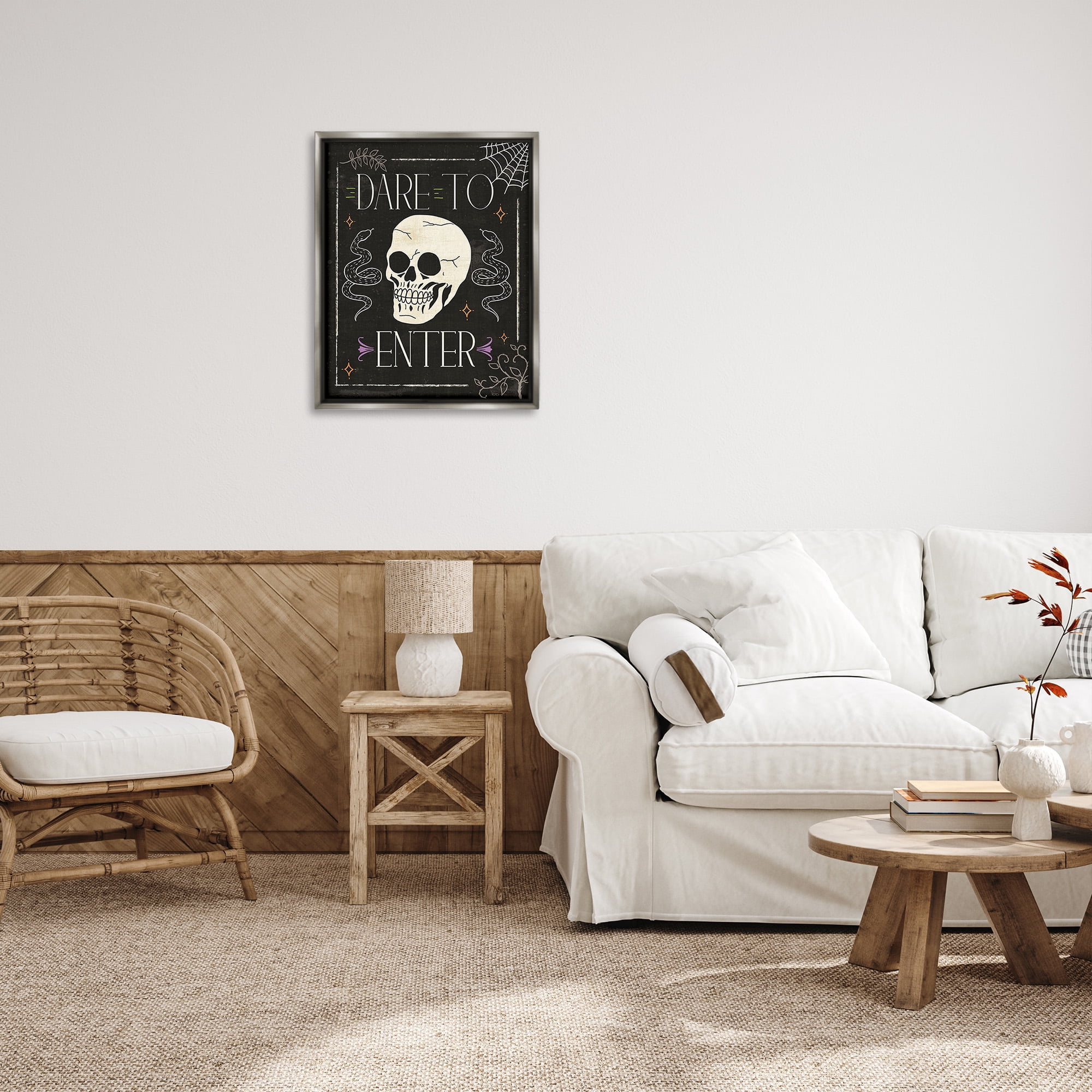 Stupell Industries Dare To Enter Phrase Holiday Painting Gray Floater Framed Canvas Art Print Wall Art, 25 x 31
