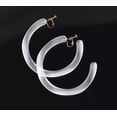 thumbnail image 3 of Clip on XXlarge white, clear, brown wavy open back hoop earrings, 3 of 4