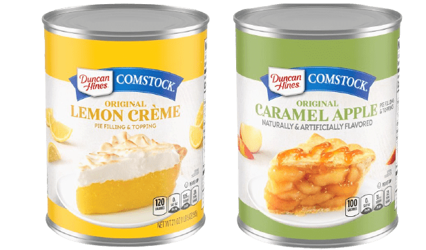 Duncan Hines Comstock Original Lemon Crème Pie and Caramel Apple Filling and Topping, 1- 21 oz. Can of Each, 2 Cans Total