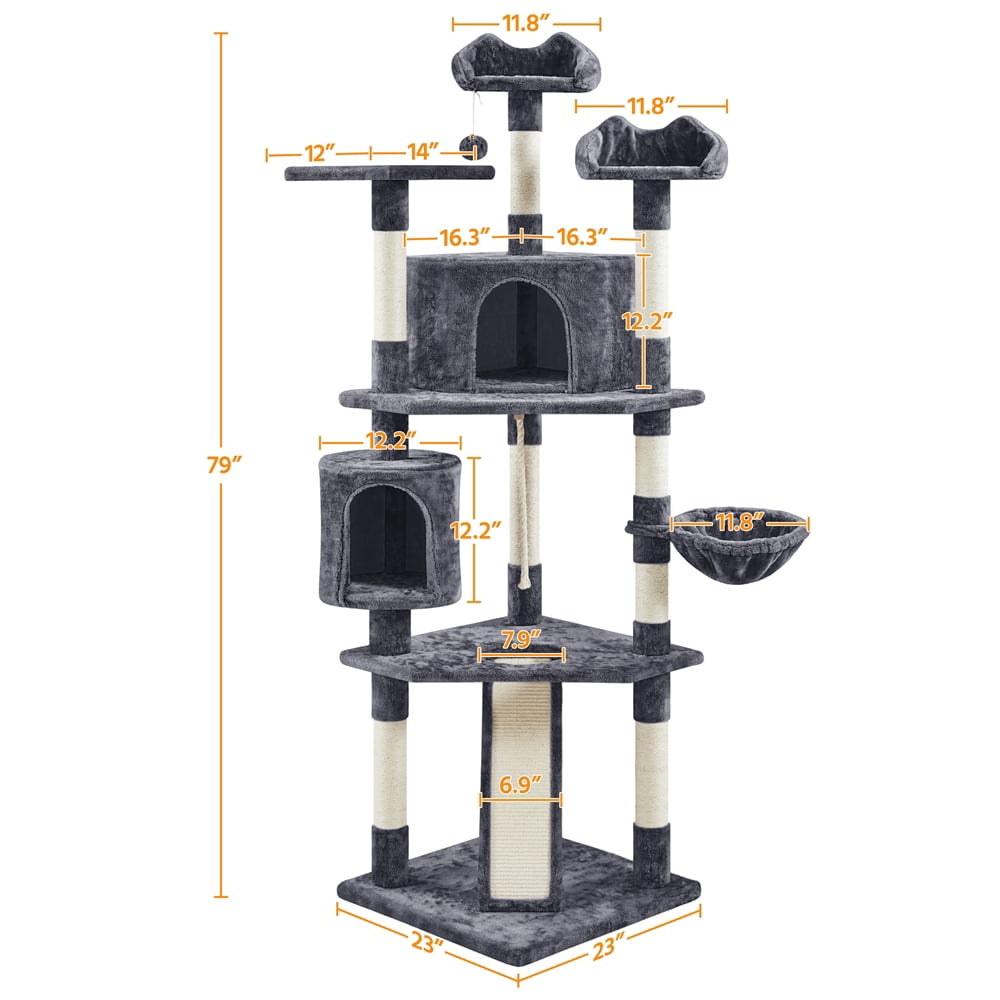 Yaheetech 79'' Multilevel Cat Tree Condo with Basket & Scratching Posts & Ramp, Dark Gray
