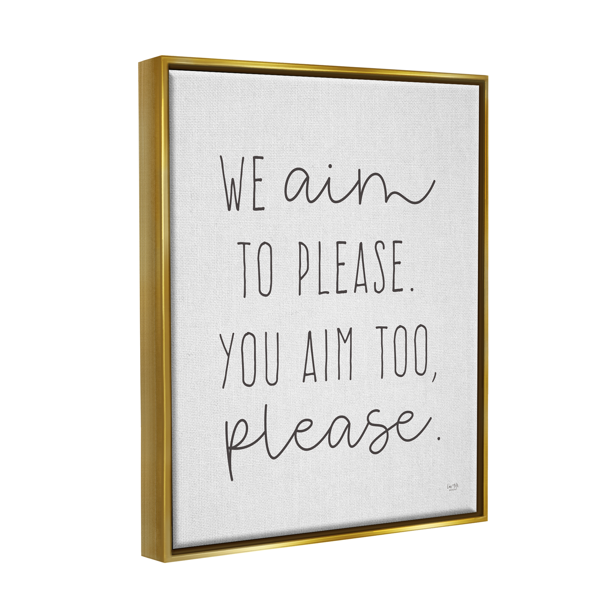 Stupell Aim To Please Funny Bathroom Phrase Typography Painting Gold Floater Framed Art Print Wall Art