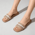 thumbnail image 6 of GJPBGK Women's Pearl Beaded Slide Sandals Casual Summer Flat Sandals Fashion Embellished Slip-On Sandals Comfortable Open Toe Slippers for Beach Travel & Everyday Wear, 6 of 8