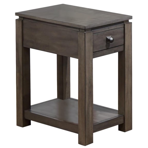 Sunset Trading Shades of Gray Wood Narrow End Table with Drawer & Shelf in Gray