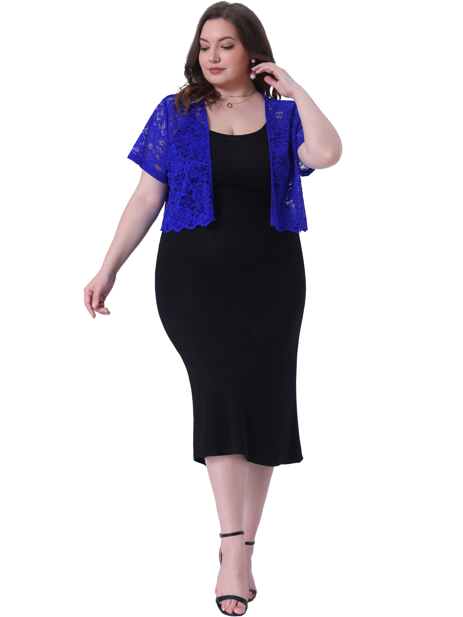 DARING DIVA Plus Size Bolero Short Sleeve Lace Shrug Cardigan 2X Royal Blue