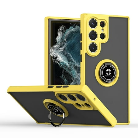 for Samsung Galaxy S20 Ultra Case, Hybrid Matte Back Case Magnetic For Car Mount with 360° Rotatable Ring Holder Kickstand Shockproof Protective Cover For Samsung Galaxy S20 Ultra, Yellow