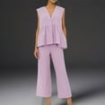 thumbnail image 5 of DDAPJ pyju Business Casual Outfits for Women Cotton Linen 2 Piece Set Deep V Neck Sleeveless Pelpum Tops and Wide Leg Pants Matching Sets Ofertas de hoy Pink XL, 5 of 10