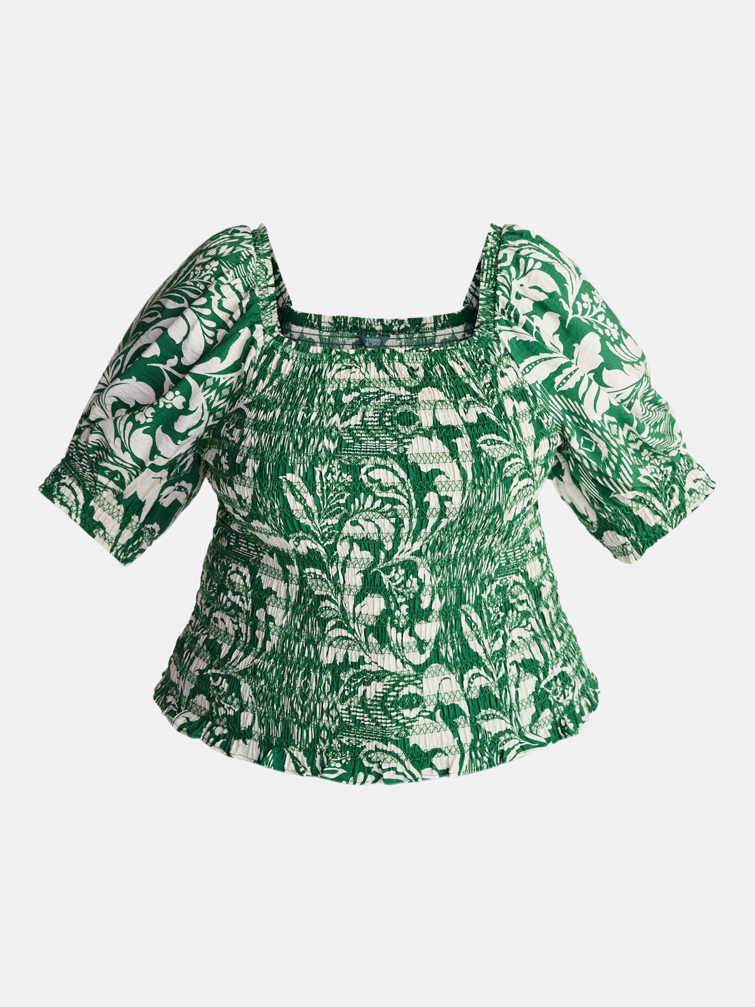 Terra and Sky Women’s Plus Smocked Blouse with Elbow Length Sleeves, Sizes 0X-4X