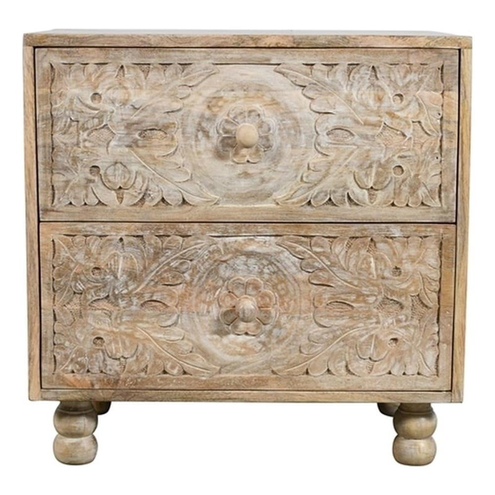 Cory 2-Drawer Solid Wood Nightstand With Metal Glides in Natural Finish