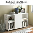 thumbnail image 6 of Gymax 3-Tier Wood Bookcase 6 Cube Bookshelf w/ Door Wheels Display Cabinet White, 6 of 10