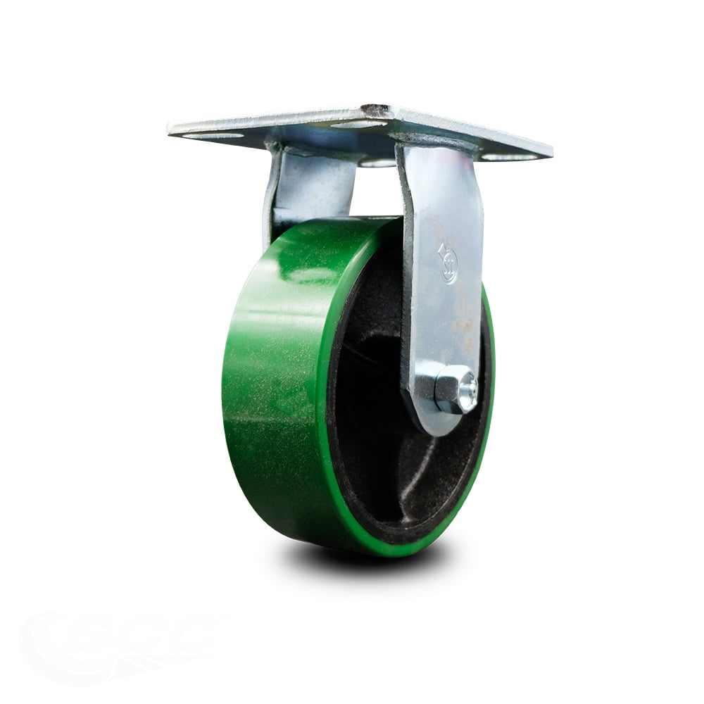 Heavy Duty Large Top Plate Polyurethane on Cast Iron Swivel Caster w/6' x 2' Green Wheel - 1200 lbs Capacity/Caster - Service Caster Brand