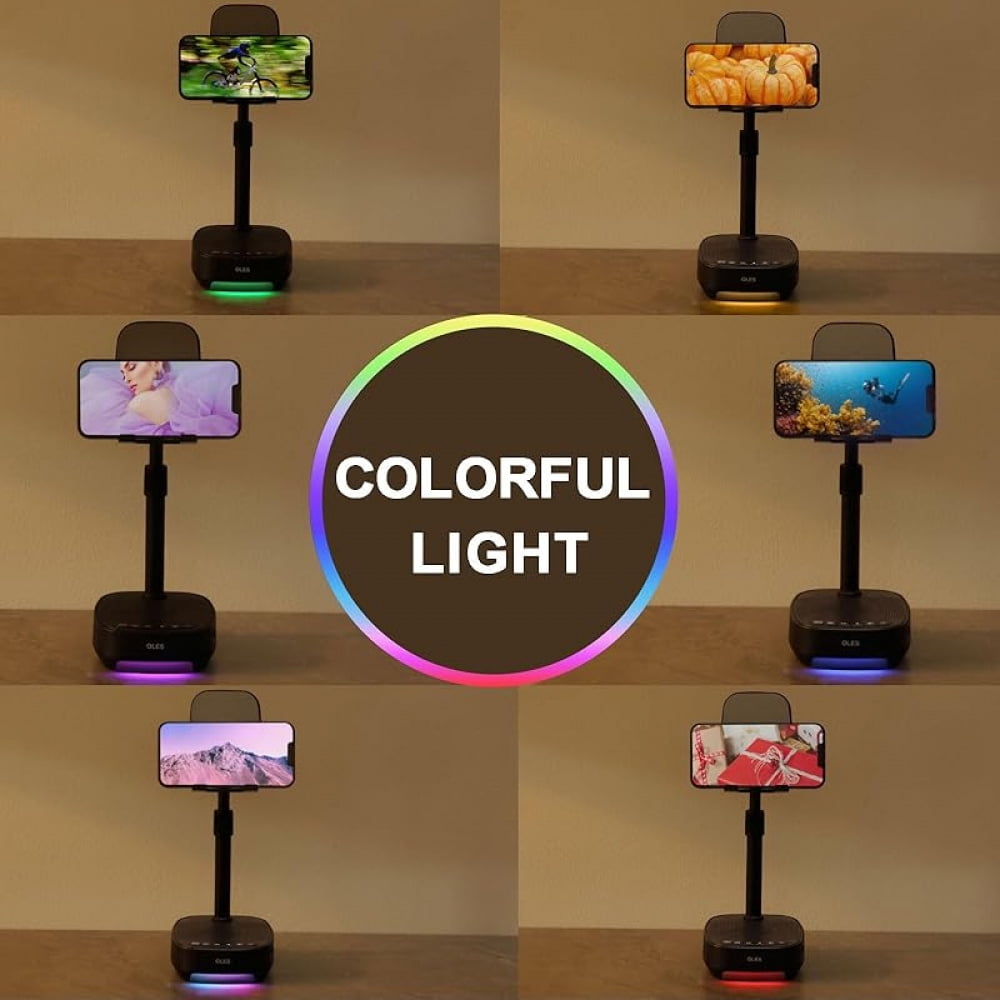 Gifts for Men Women, Adjustable Cell Phone Stand with Wireless Bluetooth Speaker(7-11''Height), Unique Birthday Gifts for Dad Mom Him, Phone Holder Led Color Light for iPhone/Android/Tablets