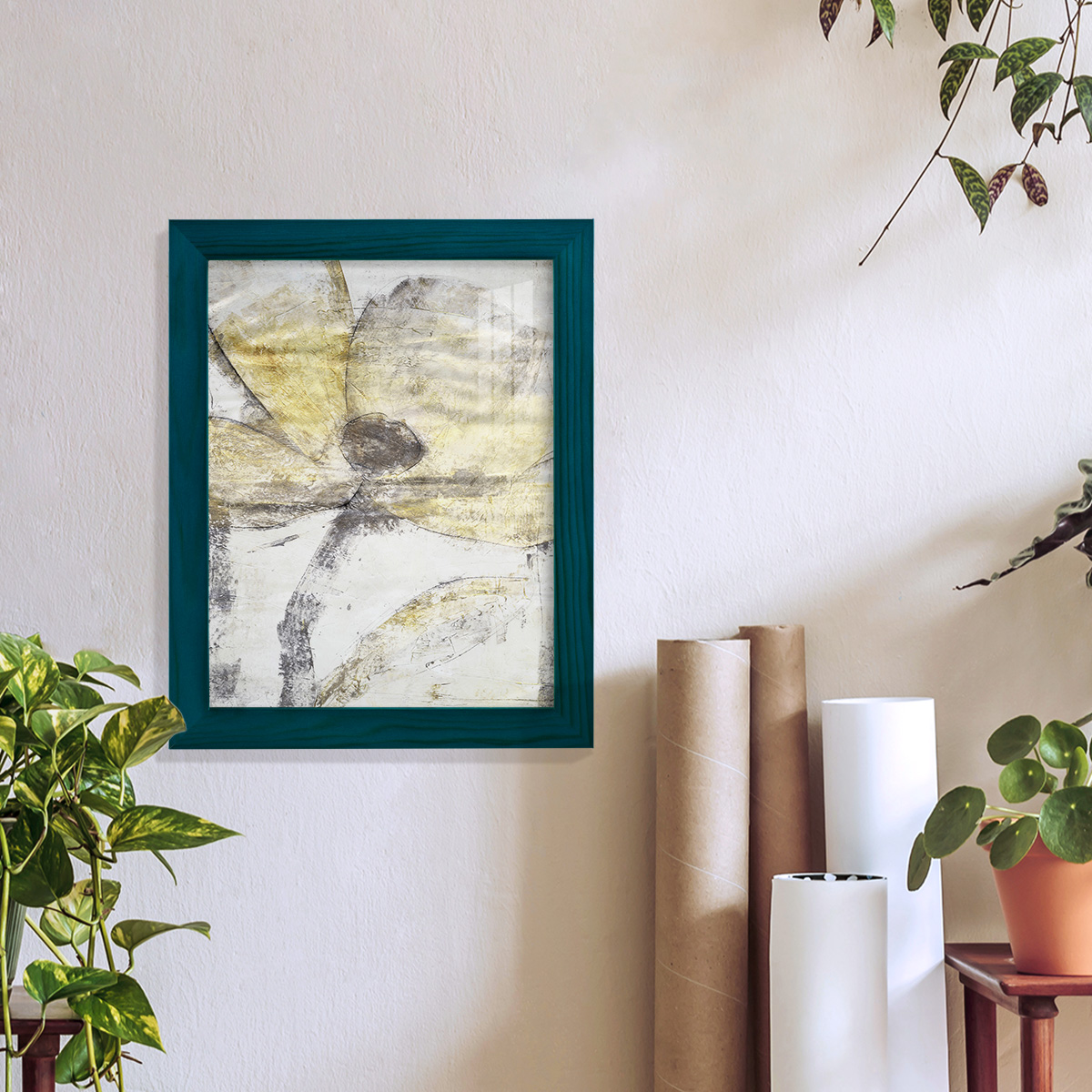 Une Fleur II - Framed Print w/glass - Ocean Blue