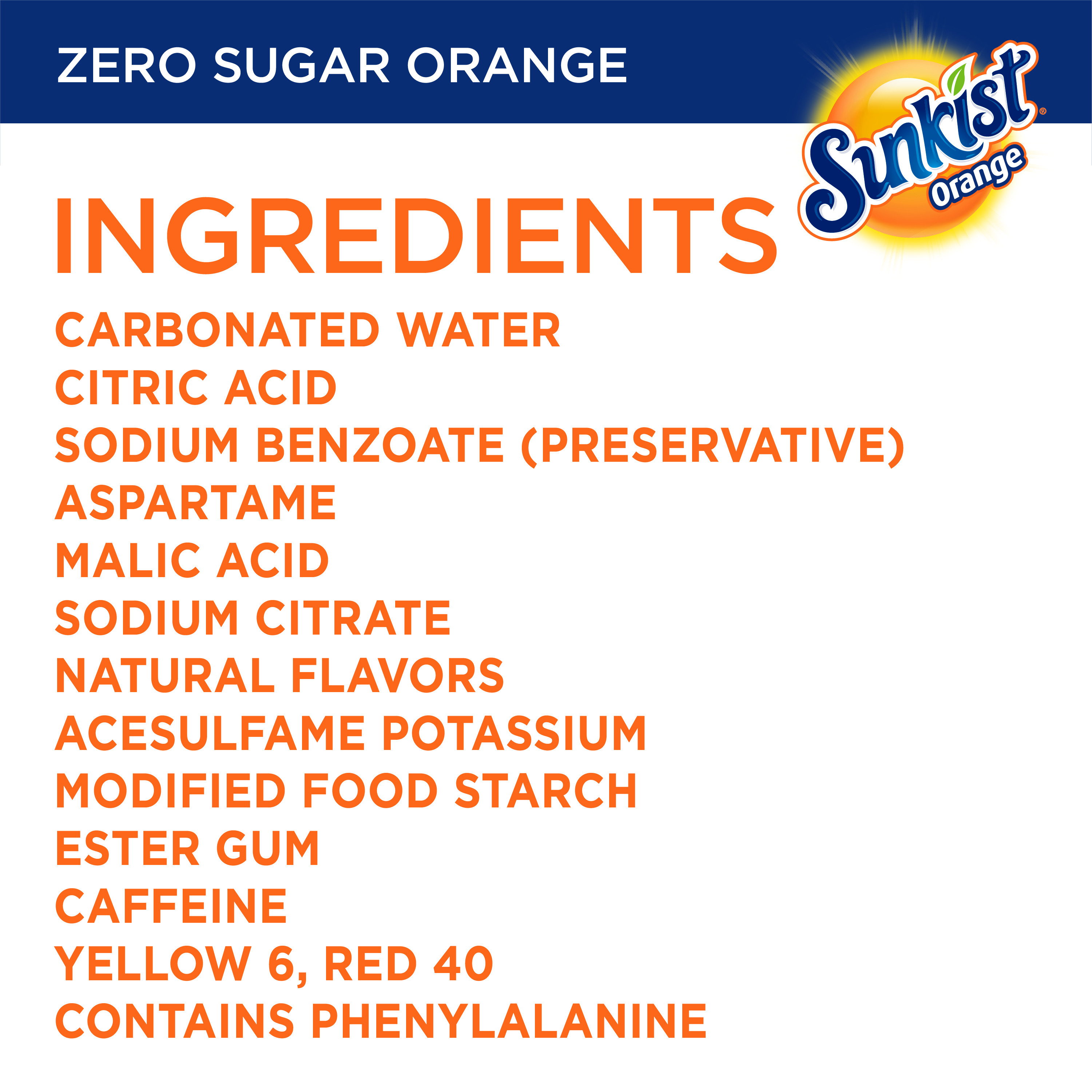 Sunkist Zero Sugar Orange Soda Pop, 12 fl oz, 12 Pack Cans - image 5 of 13