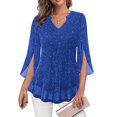 thumbnail image 5 of WULMLEO Sparkle Tops for Women 3/4 Sleeve V Neck Sparkly Top Glitter Bling Sequin Cocktail Disco Going Out Blouses Outfits Blue S, 5 of 8