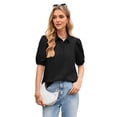 thumbnail image 3 of Women'S Button Down Shirts Short Puff Sleeve Collared Dressy Casual Blouse Tops Black XL, 3 of 8