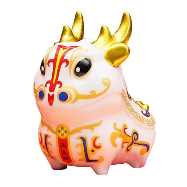 Recipiente de porcelana con figuras de dragones del año chino, estatua decorativa, cerdito Blanco