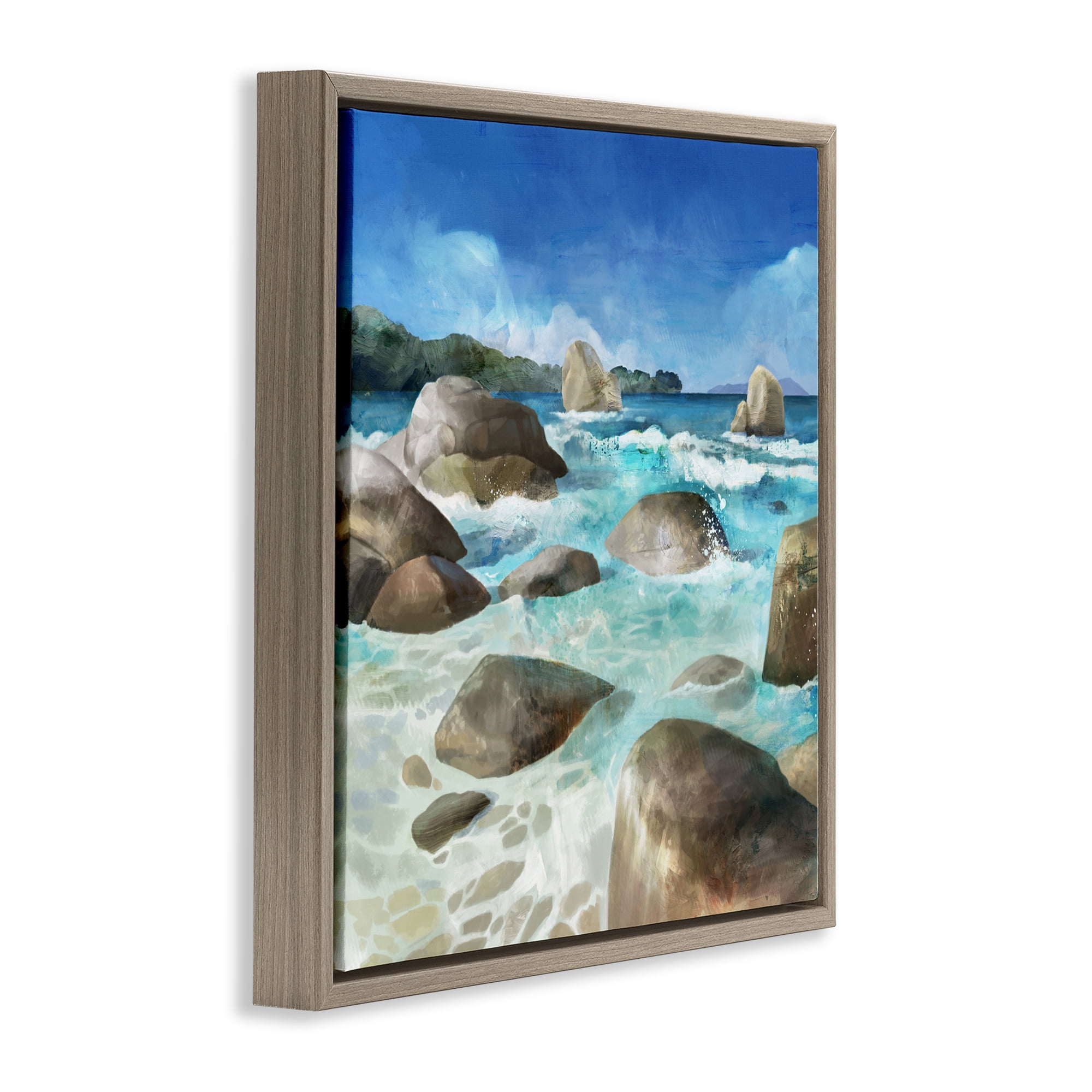 Stupell Industries Low Tide Rocks on Shore Brown Framed Floater Canvas Wall Art, design by Mauro Devereaux