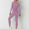 thumbnail image 5 of Jinhomg Long Sleeve Knit Outfits for Women Thumbhole Crew Neck Crop Tops with Tummy Control Leggings Fitted 2 Pieces Sets Purple S, 5 of 8