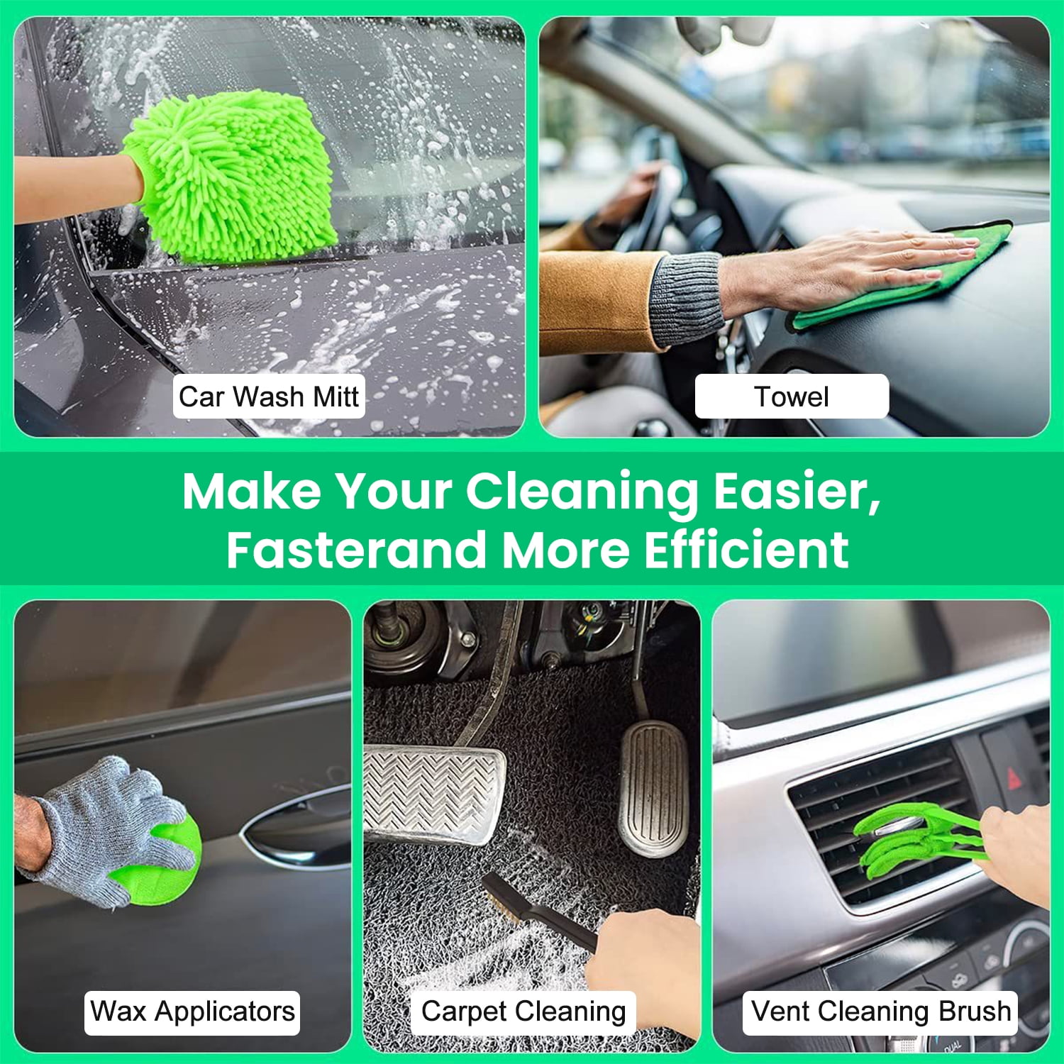 Pecham Car Detailing Brush Set,20PCS Drill Brush Set,Car Interior Detailing Kit & Car Wash Kit with Boar Hair Detail Brush and Cleaning Gel for Wheel,Dashboard,Air Vent,Leather and Exterior