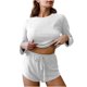 thumbnail image 2 of Puntoco Fashion Pijamas De Mujer Cuello Redondo Manga Larga Top+Pantalones Cortos Sueltos Conjunto para Uso En El Hogar Liquidación Puntoco Puntoco-1415, 2 of 3