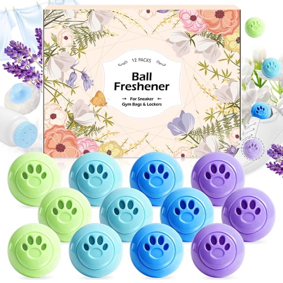 SCENTORINI Sneaker Deodorizer Balls, 12 Pack Assorted Scents Shoe Odor Elimination, Long-Lasting Freshness Balls for Gym Bags, Small Spaces