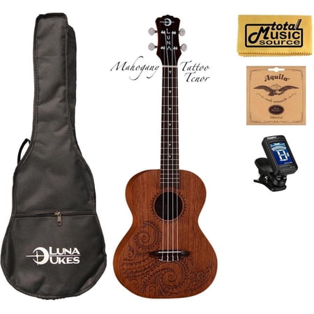 Luna Mahogany Series Tattoo Tenor Ukulele w/ Gigbag,Tuner,Strings & PC, UKE TTN MAH COMP