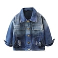 thumbnail image 2 of WQNVRNR Girls Denim Jacket- Drop Shoulder Fall Casual Button Front Jean Jacket Coat with Pockets Blue Size 11 Years, 2 of 7