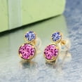 thumbnail image 2 of Gem Stone King 14K Yellow Gold Pink Created Sapphire and Blue Tanzanite Earrings for Women (2.60 Cttw, Gemstone September Birthstone, Round Cut 6MM and 4MM), 2 of 3