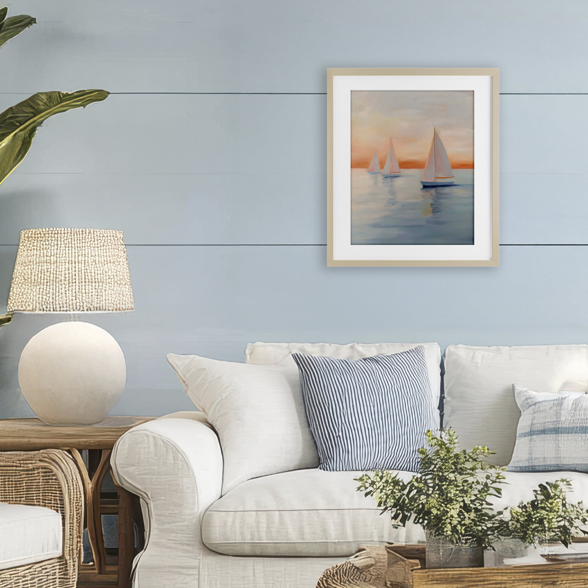 Stupell Industries Sunset Sailboats Over Calm Sea Birch Framed Print Under Glass, design by Creative Studio