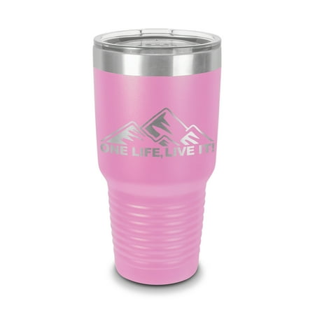 

One Life Live It Tumbler 30 oz - Laser Engraved w/ Clear Lid - Stainless Steel - Vacuum Insulated - Double Walled - Travel Mug - off road mountain camping hiking nature - Light Purple