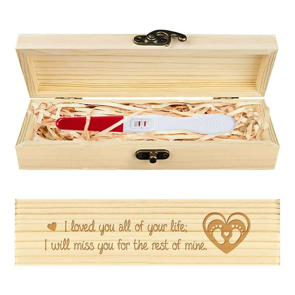 Pregnancy Test Keepsake Box Heart Footprint Wooden Pregnancy Test Gift Box with Raffia Ribbon and Lock Pregnancy Announcement Gifts Box Announcement Gifts for Dad Husband Parents 8x2x1.2inch