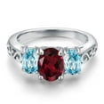 thumbnail image 3 of Gem Stone King 925 Sterling Silver Red Rhodolite Garnet and Blue Zircon Filigree Style 3 Stone Ring for Women (2.65 Cttw, Oval 8X6MM and 6X4MM) (Size 5), 3 of 6