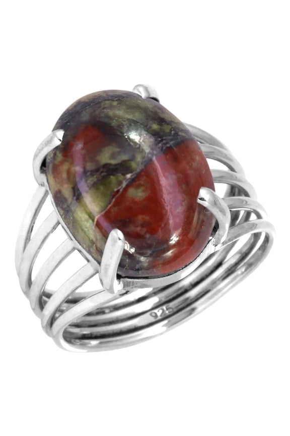 925 Sterling Silver Women Jewelry Natural Dragon Blood Jasper Ring