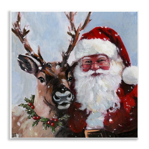 Stupell Industries Rosy Cheeked Santa & Reindeer Wall Plaque Art, design by Sara Culpepper, 12 x 12